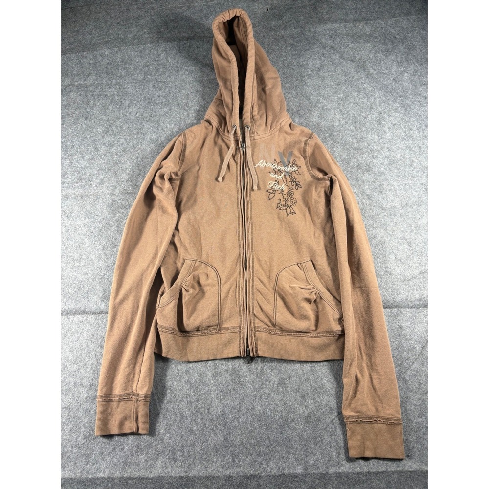 Abercrombie Fitch‎ Womens Zip Up Hoodie Tan Floral Graphic NY Size M